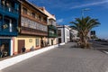 Famous ancient colorful balconies decorated with flowers. Santa Cruz - capital city of the island of La Palma, Canary Islands,