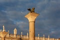 The famous ancient winged lion sculpture on the Piazza San Marco Saint Mark`s Square in Venice, Italy Royalty Free Stock Photo