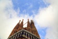 Famous Antonio Gaudi Sagrada Familia Cathedral, Tower close up