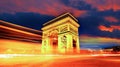 Arc de Triomphe at night in Paris, France Royalty Free Stock Photo