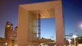 Famous Arch at La Defense district in Paris in the evening - CITY OF PARIS, FRANCE - SEPTEMBER 04, 2023