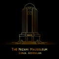 Famous architectural landmark mausoleum skyline Ganja Azerbaijan gold line art