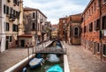 Famous architectural monuments and colorful facades of old medieval buildings close-up n Venice, Italy. Royalty Free Stock Photo