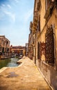 Famous architectural monuments and colorful facades of old medieval buildings close-up n Venice, Italy. Royalty Free Stock Photo