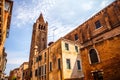 Famous architectural monuments and colorful facades of old medieval buildings close-up n Venice, Italy. Royalty Free Stock Photo