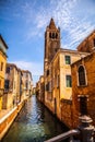 Famous architectural monuments and colorful facades of old medieval buildings close-up n Venice, Italy. Royalty Free Stock Photo