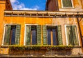 Famous architectural monuments and colorful facades of old medieval buildings close-up n Venice, Italy. Royalty Free Stock Photo