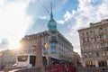 Trading house Au Pont Rouge in Saint-Petersburg during sunset