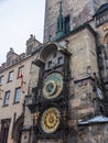 Famous astronomical clock chimes in Prague on the Old Town Square Royalty Free Stock Photo