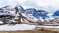 The famous Athabasca Glacier and the surrounding mountains of the Columbia Icefields in Jasper National Park, Alberta, Canada Royalty Free Stock Photo