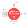 Famous Australian and New Zealand Landmarks. Line Vector Icon Set