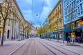 Famous Bahnhofstrasse, the main shopping street with luxury boutiques and stores in Zurich, Switzerland