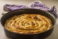 Balkan Pie Burek Fresh out of the Oven in Round Pan