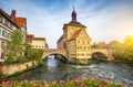 Famous Bamberg town hall with idyllic Regnitz river Royalty Free Stock Photo