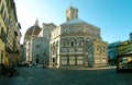 Famous Baptistery of San Giovanni and Santa Maria del Fiore cathedral church in early morning, Florence, Tuscany, Italy. Royalty Free Stock Photo