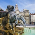 Famous Bartholdi Fountain in Lyon Royalty Free Stock Photo