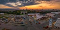 The famous Bavaria at sunset with the Oktoberfest preparations in front.