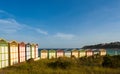 Famous beach huts in Sagaro with Playa de Sant Pol, Costa Brava. Spain. Mediterranean Sea