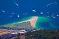 Famous beach of Zlatni Rat in Bol aerial view, Island of Brac