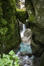 Famous bear`s head - wedged rock - in beautiful tolmin gorges in triglav national park, slovenia Royalty Free Stock Photo
