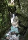 Famous bear`s head - wedged rock - in beautiful tolmin gorges in triglav national park, slovenia