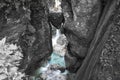 Famous bear`s head - wedged rock - in beautiful tolmin gorges in triglav national park, slovenia Royalty Free Stock Photo