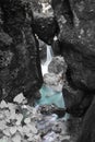 Famous bear`s head - wedged rock - in beautiful tolmin gorges in triglav national park, slovenia