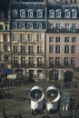 Famous Beaubourg pipes in front of the typical Parisian building Royalty Free Stock Photo