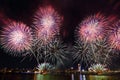 The famous beautiful Dadaocheng fireworks show at night in Taipei