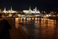 Famous and Beautiful Night View of Moskva river, Big Stone Bridg Royalty Free Stock Photo