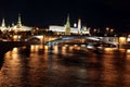 Famous and Beautiful Night View of Moskva river, Big Stone Bridg Royalty Free Stock Photo