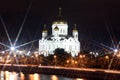 Famous and Beautiful Night View of Moskva river and Cathedral of Royalty Free Stock Photo