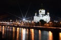 Famous and Beautiful Night View of Moskva river and Cathedral of Royalty Free Stock Photo