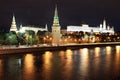 Famous and Beautiful Night View of Moskva river and Moscow Kremlin Palace and Churches in the summer, Russia Royalty Free Stock Photo