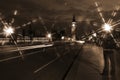 Famous and Beautiful night view to Big Ben and Houses of Parliament from Westminster Bridge, London, UK Royalty Free Stock Photo