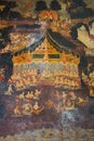 The famous beautiful wall murals in Wat Ubosatharam in Uthai Thani