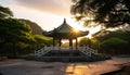 Famous Beijing pagoda, sunset, ancient architecture, Chinese culture, generated by AI