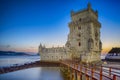 Famous Belem Tower on Tagus River in Lisbon at Blue Hour, Portugal Royalty Free Stock Photo