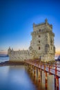 Famous Belem Tower on Tagus River in Lisbon at Blue Hour, Portugal Royalty Free Stock Photo