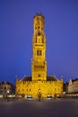 Belfry And Market Of Bruges At Night Royalty Free Stock Photo