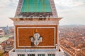 Famous bell tower of St Mark\'s Basilica with the aerial view of Venice