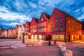 Bergen street at night in Norway, UNESCO World Heritage Site