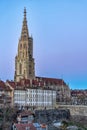 Famous Berne Cathedral on a beautiful autumn evening in the old center of Bern