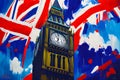 Big Ben Clock Tower London Monument On British Union Jack Flag Oil Painting Generated Ai