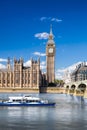 Big Ben and Houses of Parliament with boat in London, England, UK Royalty Free Stock Photo