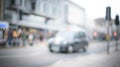 Famous black cabs - blurred background with London public transport vehicles Royalty Free Stock Photo
