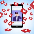 Famous blogger post, collect social icons red hearts Royalty Free Stock Photo