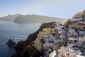 Famous blue domes of churches in Oia, cityscape at Santorini island in Greece. Aegean sea Royalty Free Stock Photo