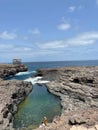 Famous Blue Eye or Olho Azul on Buracona Sal Island, Cape Verde