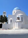 Beautiful blue domed and white buildings in Santorini, Greece Royalty Free Stock Photo